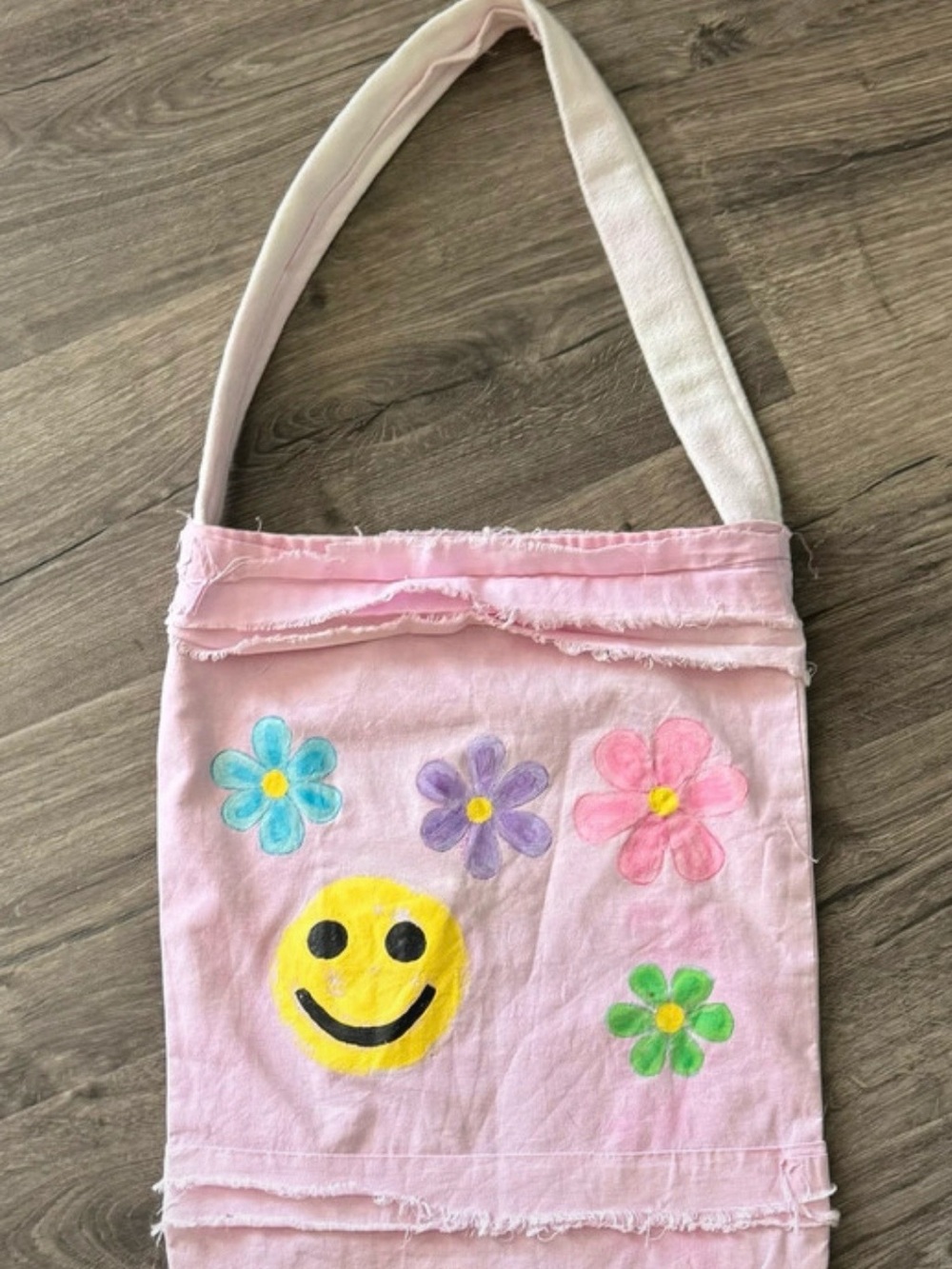 Pink Kids Shoulder Bag with Smiley & Floral Design